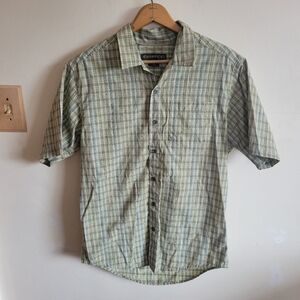 Exofficio Hiking Short Sleeve Button Down Blue Green Plaid Medium